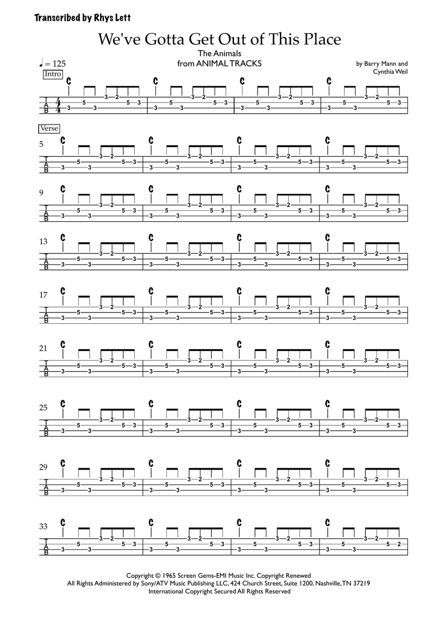 We Gotta Get Out Of This Place Acoustic Guitar scores gallery preview page 1