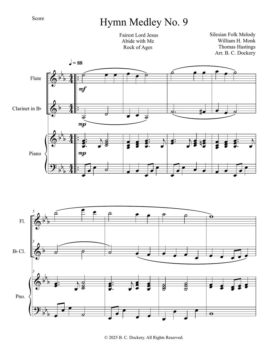 Hymn Medley No. 9 (Flute and Clarinet Duet with Piano Accompaniment) Woodwind Duet scores gallery preview page 1