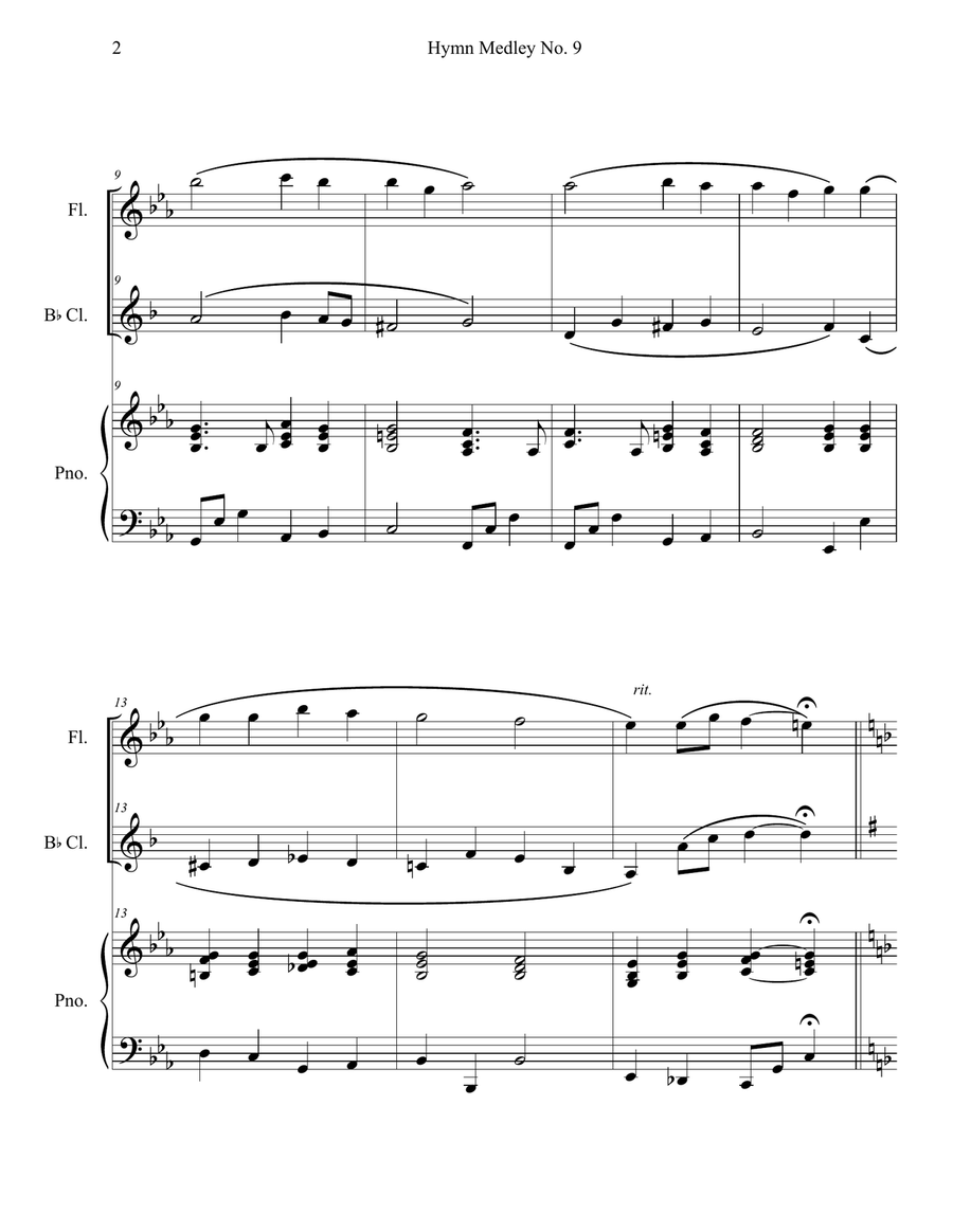 Hymn Medley No. 9 (Flute and Clarinet Duet with Piano Accompaniment) Woodwind Duet scores gallery preview page 2