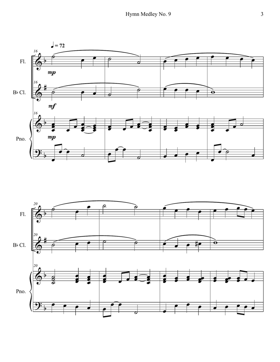 Hymn Medley No. 9 (Flute and Clarinet Duet with Piano Accompaniment) Woodwind Duet scores gallery preview page 3