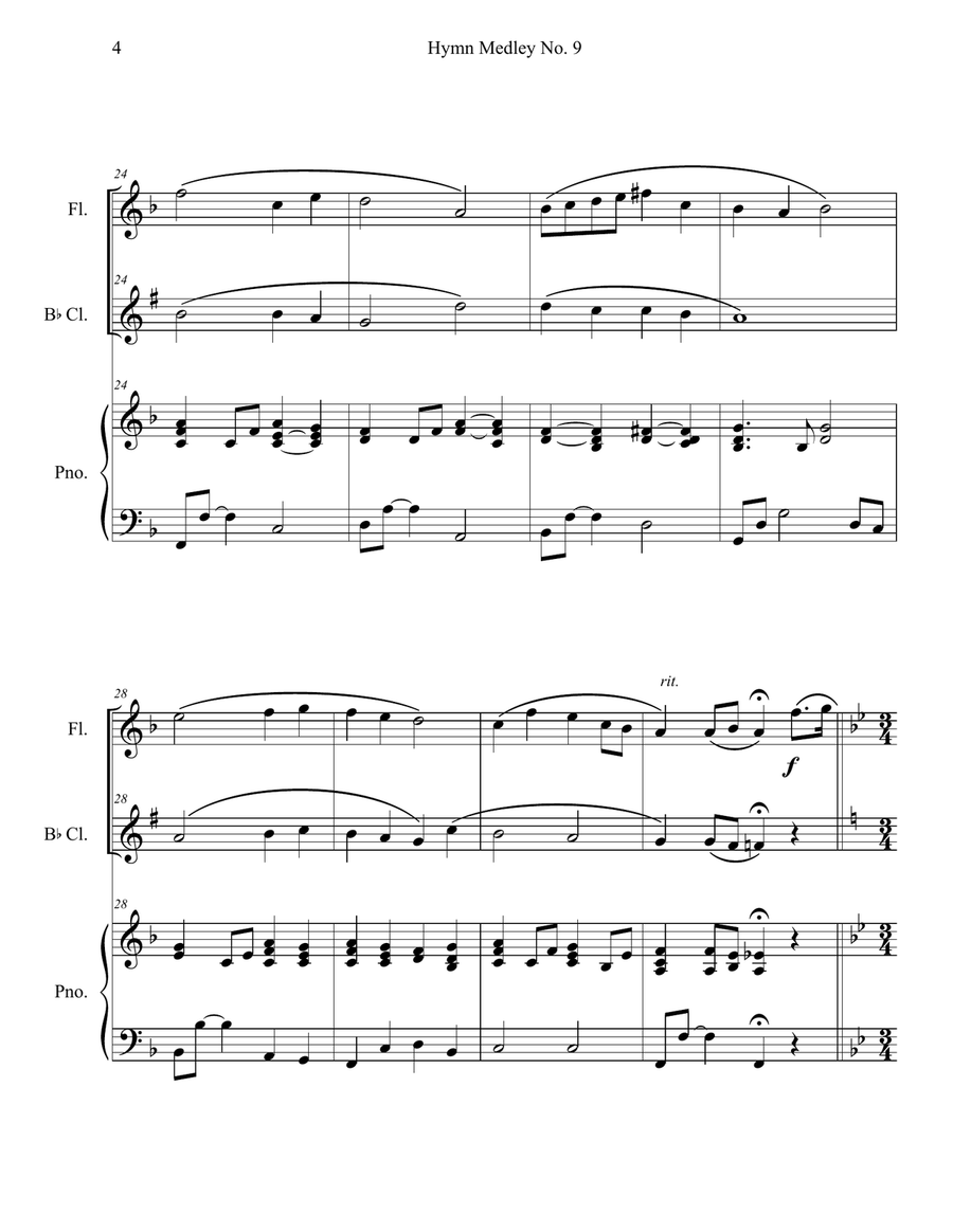 Hymn Medley No. 9 (Flute and Clarinet Duet with Piano Accompaniment) Woodwind Duet scores gallery preview page 4