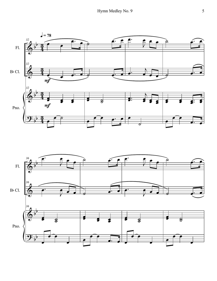 Hymn Medley No. 9 (Flute and Clarinet Duet with Piano Accompaniment) Woodwind Duet scores gallery preview page 5