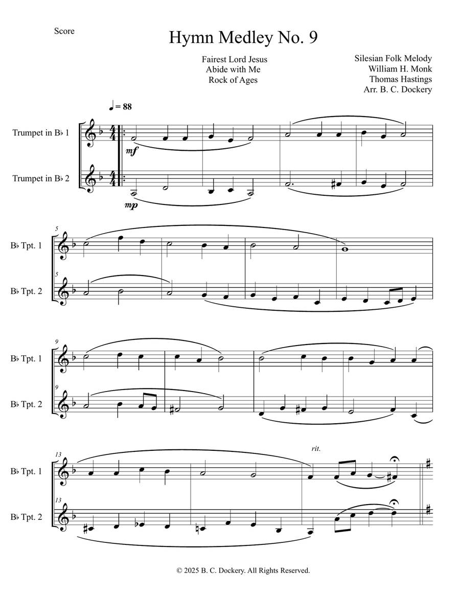 Hymn Medley No. 9 (Trumpet Duet) Trumpet Duet scores gallery preview page 1