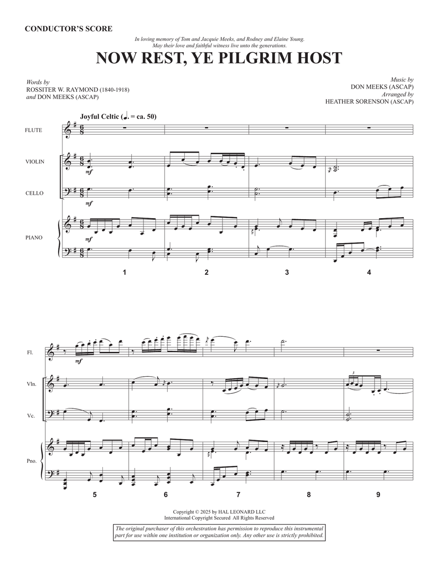 Now Rest Ye, Pilgrim Host (arr. Heather Sorenson) - Conductor Score (Full Score) Choir scores gallery preview page 1
