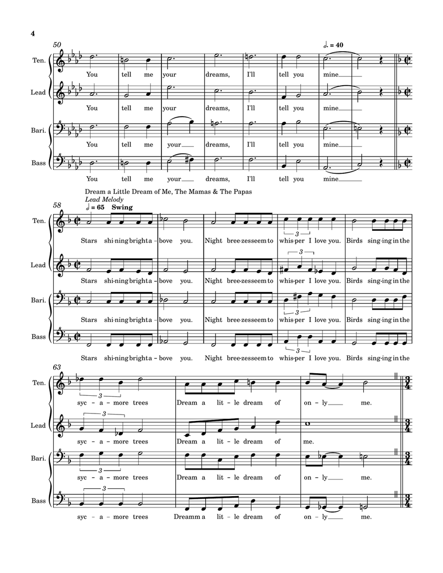 Medley: Mister Sandman with Dream A Little Dream Of Me, You Make My Dreams, Dream On, and I Have ... SSAA scores gallery preview page 4