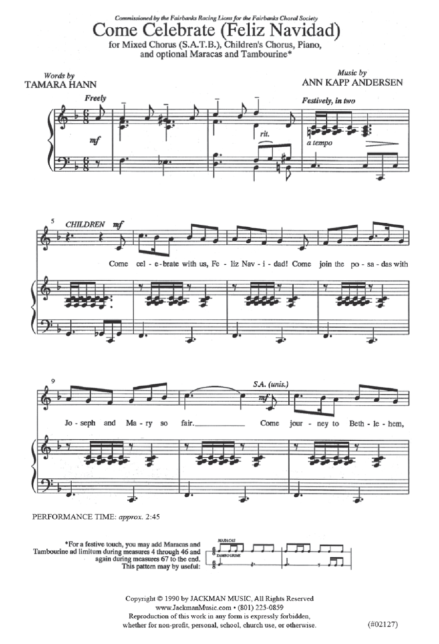 Come Celebrate (Feliz Navidad) - SATB & Children's Chorus 4-Part scores gallery preview page 2