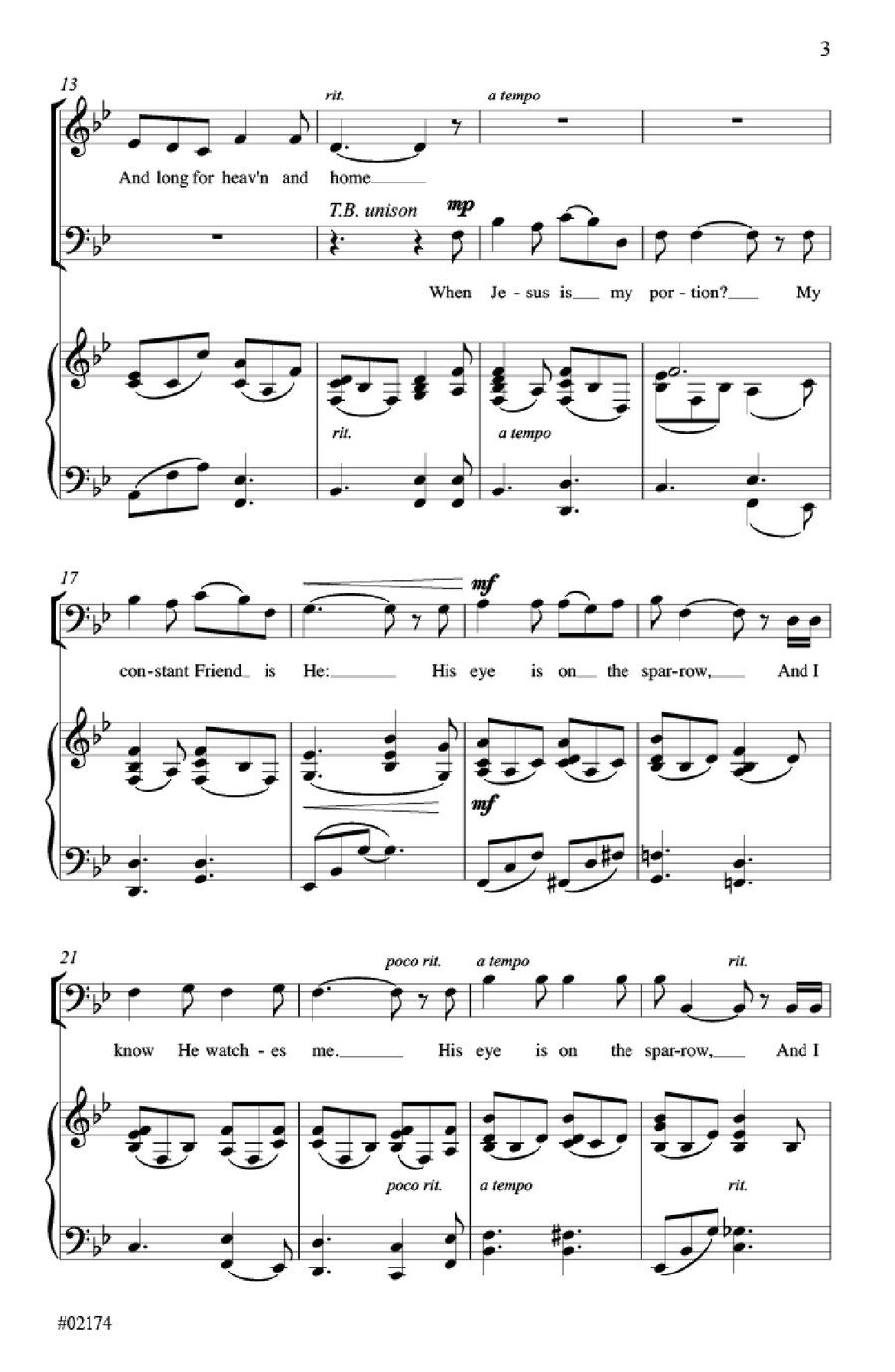His Eye Is on the Sparrow - SATB 4-Part scores gallery preview page 2