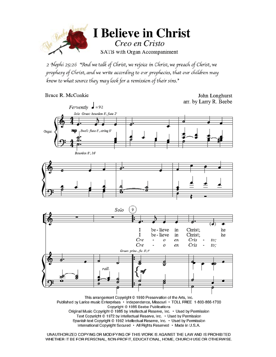 I Believe in Christ - SATB with Organ 4-Part scores gallery preview page 2