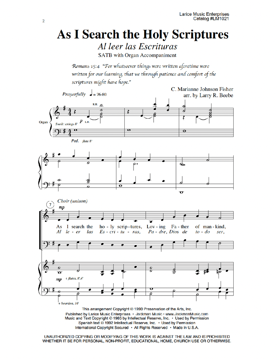 As I Search the Holy Scriptures - SATB and Organ 4-Part scores gallery preview page 2