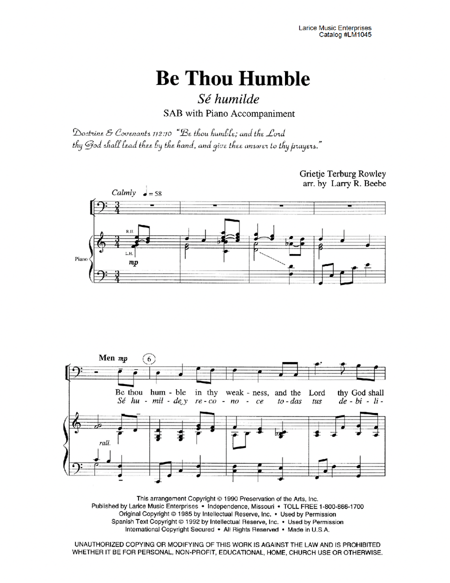 Be Thou Humble - SAB Be Thou Humble - SAB 3-Part scores gallery preview page 2