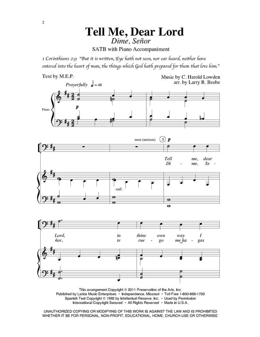 Tell Me Dear Lord - SATB by Larry R. Beebe 4-Part - Sheet Music page 2