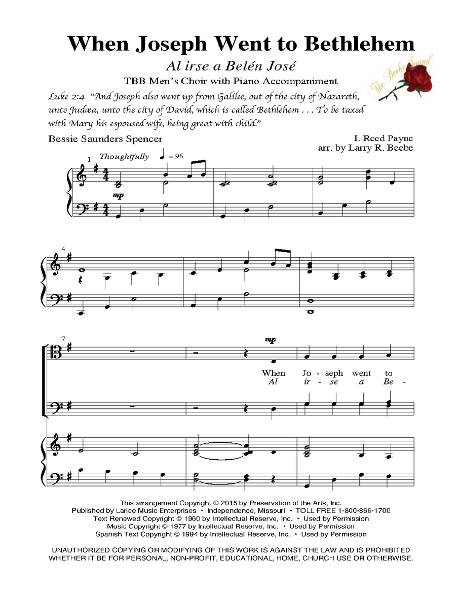 When Joseph Went to Bethlehem - TBB 3-Part scores gallery preview page 2