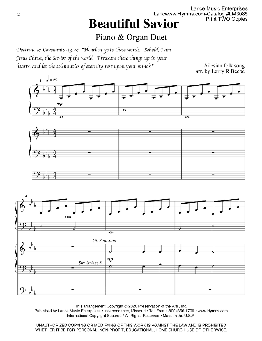 Beautiful Savior - Piano and Organ Duet Organ scores gallery preview page 2