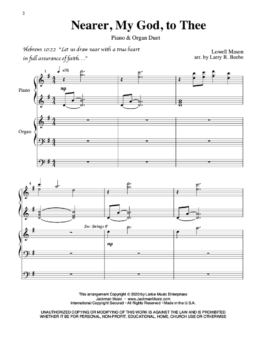 Nearer, My God, To Thee - Piano and Organ Duet Organ scores gallery preview page 2