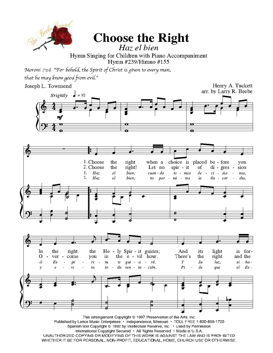 Choosing the Right - Vol. 1 - Music for the Family by Larry R. Beebe Score - Sheet Music page 2