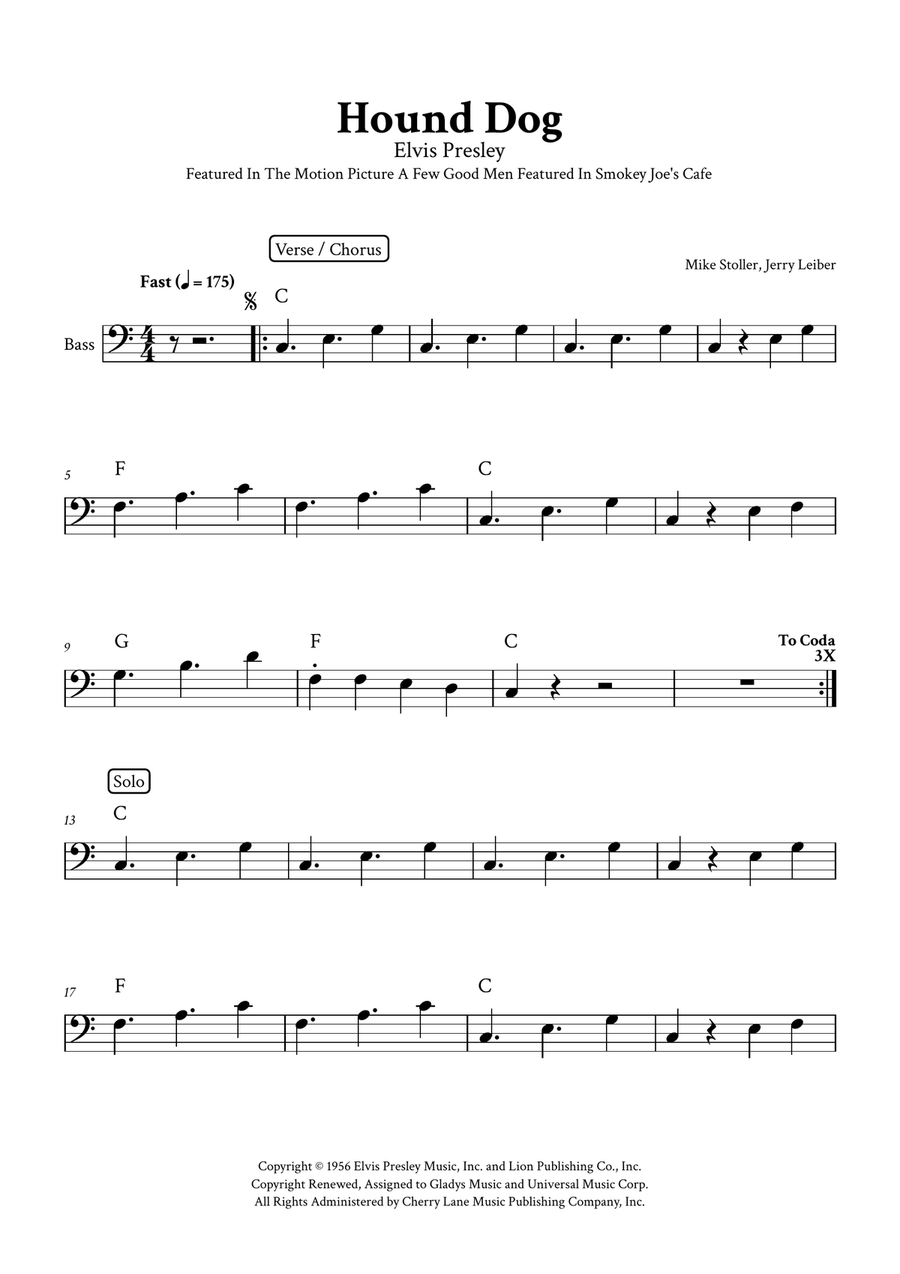Hound Dog Bass Guitar scores gallery preview page 1