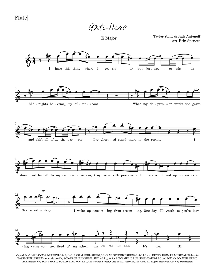 Anti-Hero Flute Solo scores gallery preview page 3