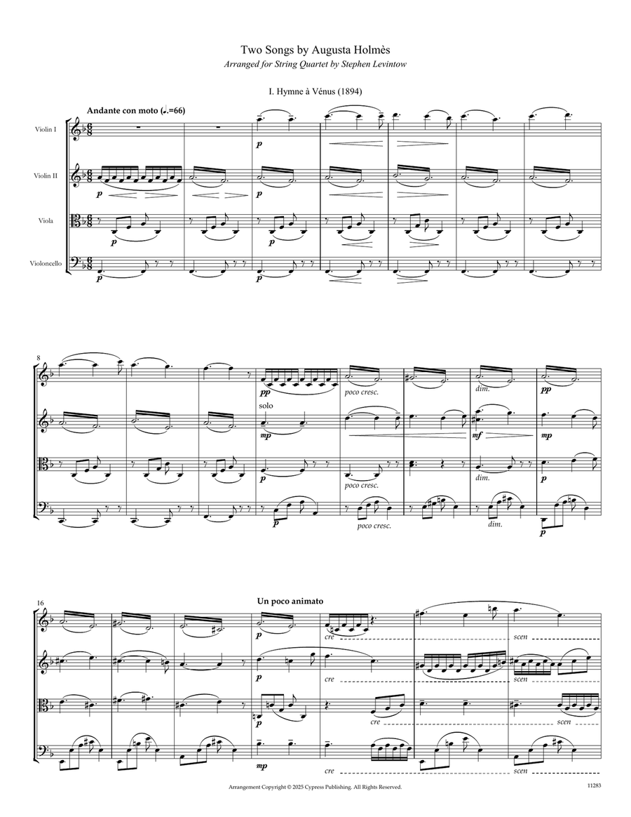 Two Songs by Augusta Holmès String Quartet scores gallery preview page 1
