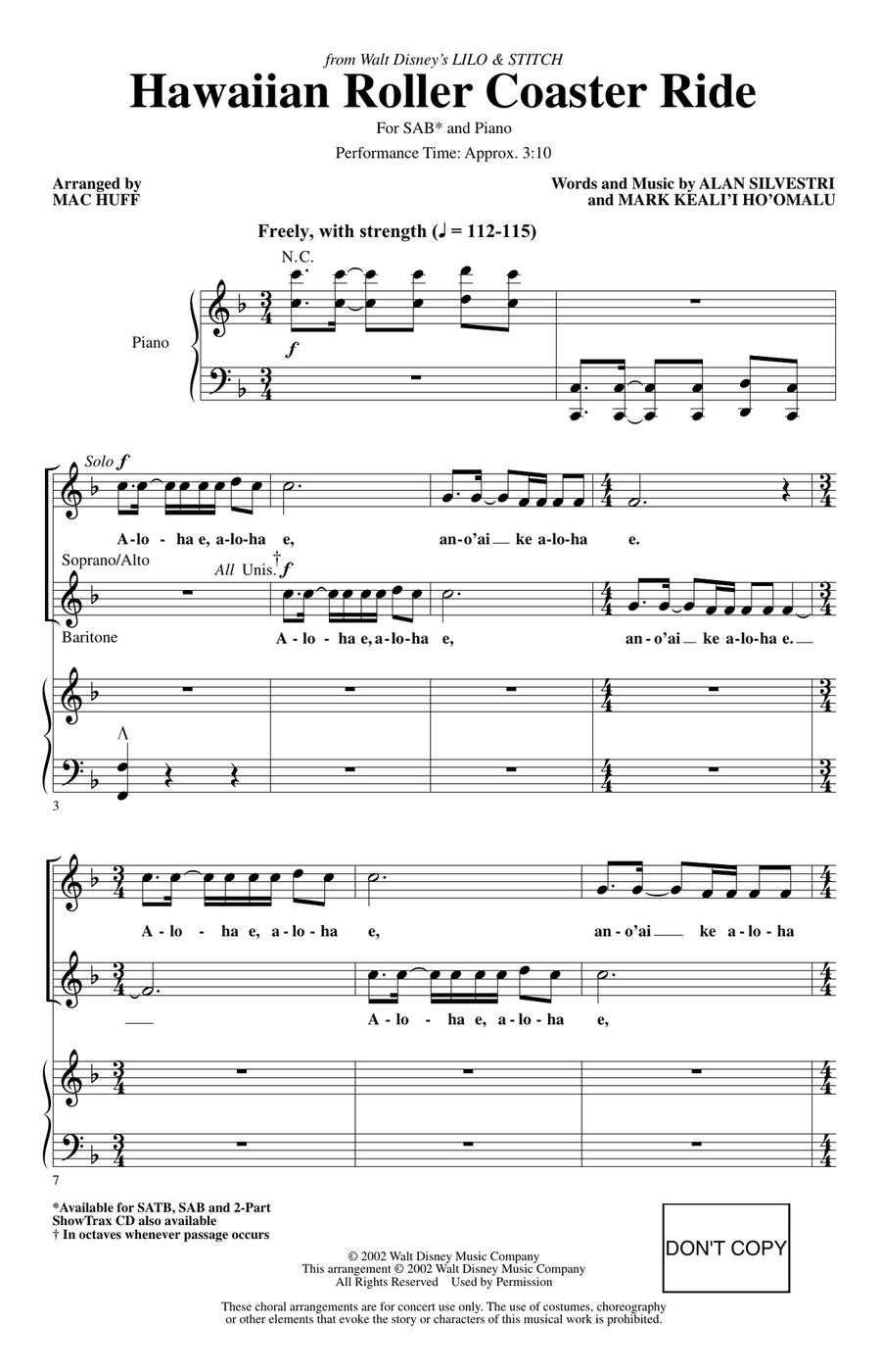 Hawaiian Roller Coaster Ride (from Lily & Stitch) (arr. Mac Huff) 3-Part scores gallery preview page 1