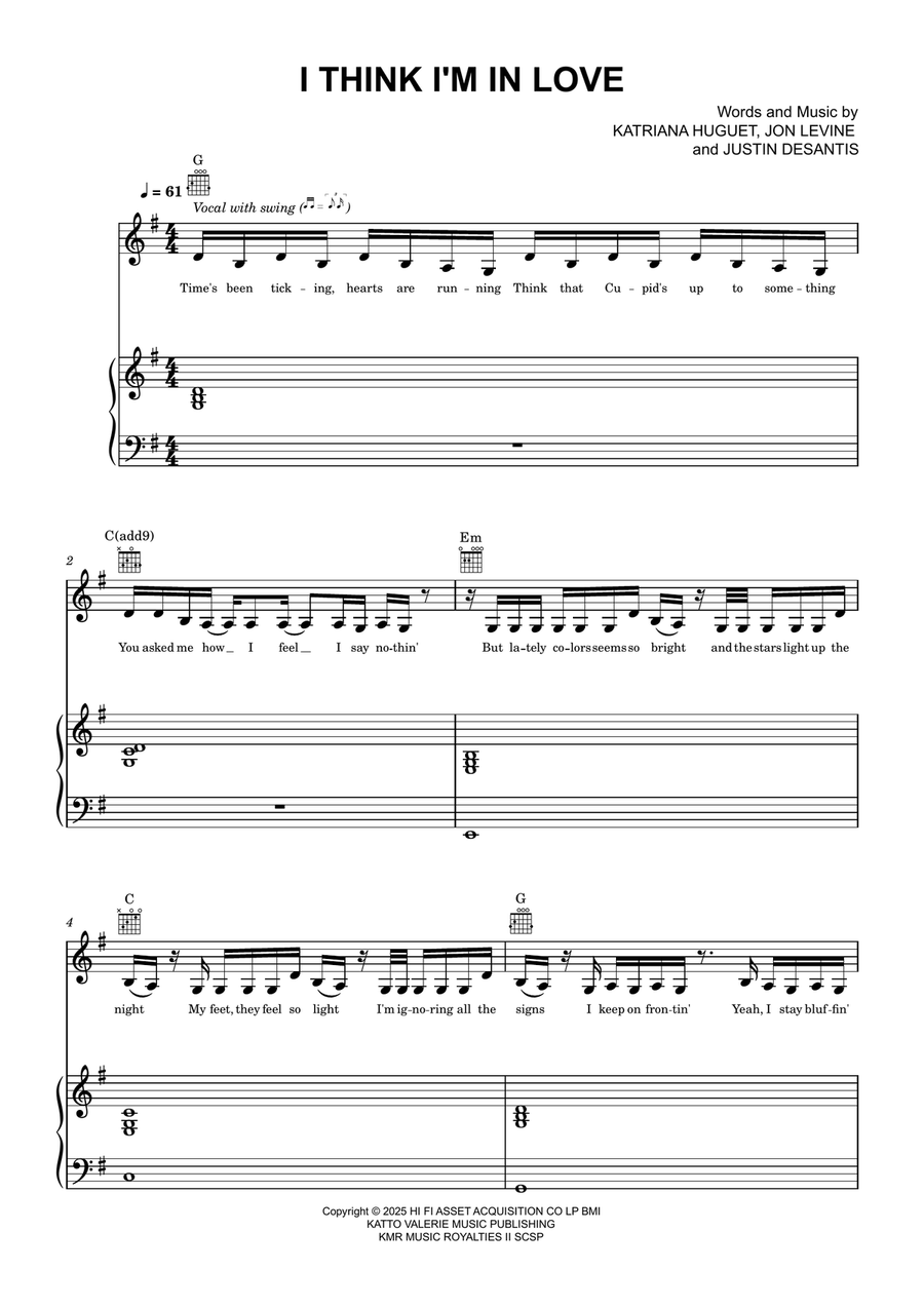 I Think I'm In Love I Think I'm In Love Piano, Vocal scores gallery preview page 1