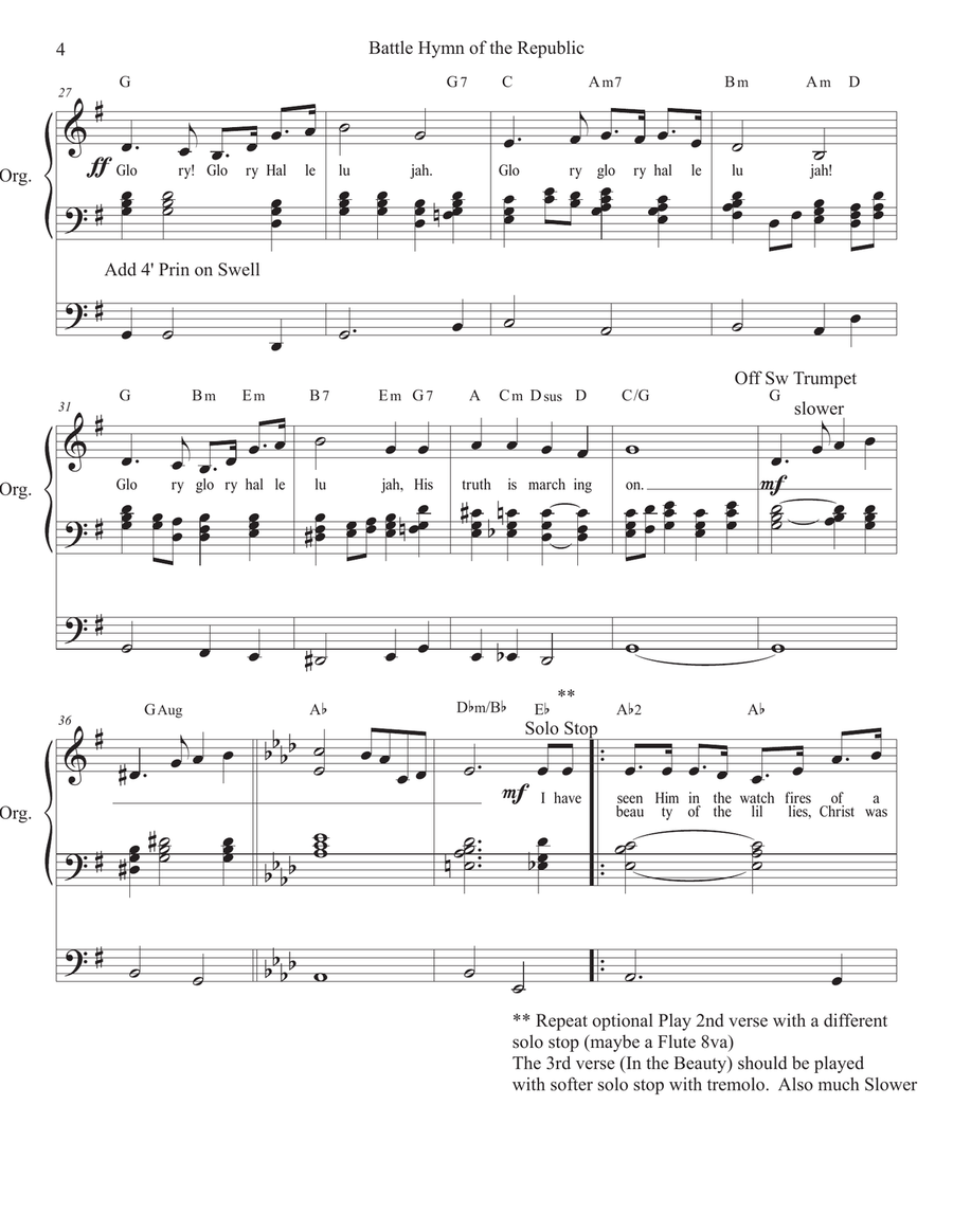 Battle Hymn of the Republic Organ Solo Organ Solo scores gallery preview page 4