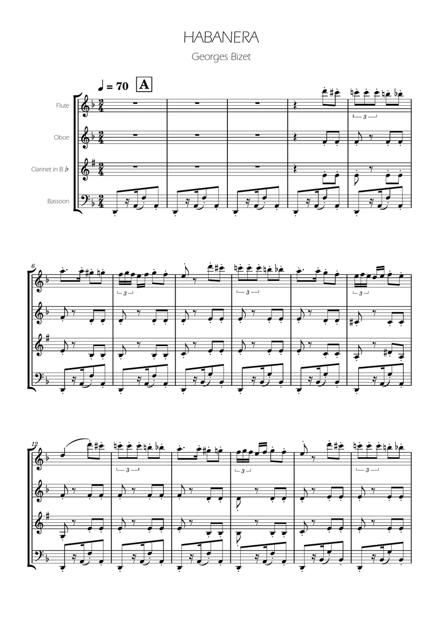 Habanera from Carmen - Woodwind Quartet Woodwind Quartet scores gallery preview page 1