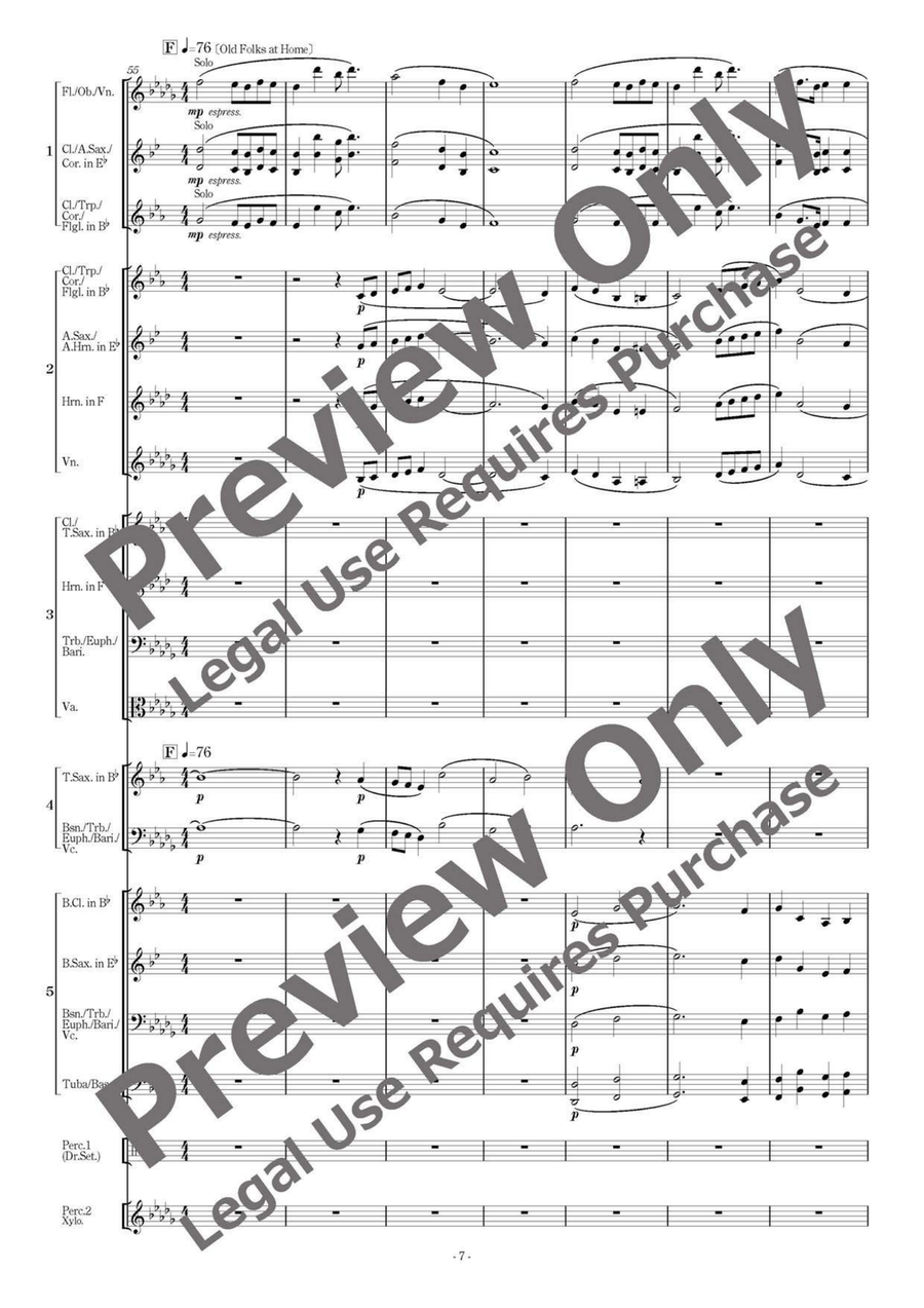 Foster Songs Fantasy - Flexible Band 5 Parts & Percussion B-Flat Clarinet scores gallery preview page 8