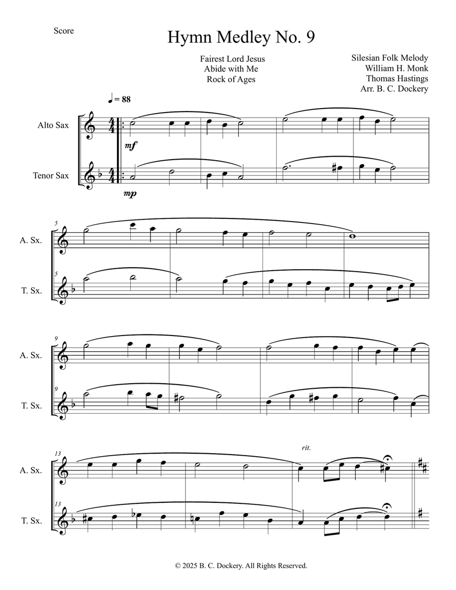 Hymn Medley No. 9 (Alto and Tenor Sax Duet) Woodwind Duet scores gallery preview page 1