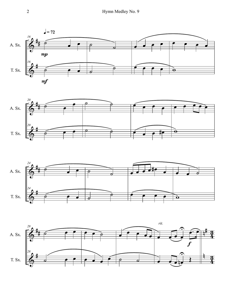 Hymn Medley No. 9 (Alto and Tenor Sax Duet) Woodwind Duet scores gallery preview page 2