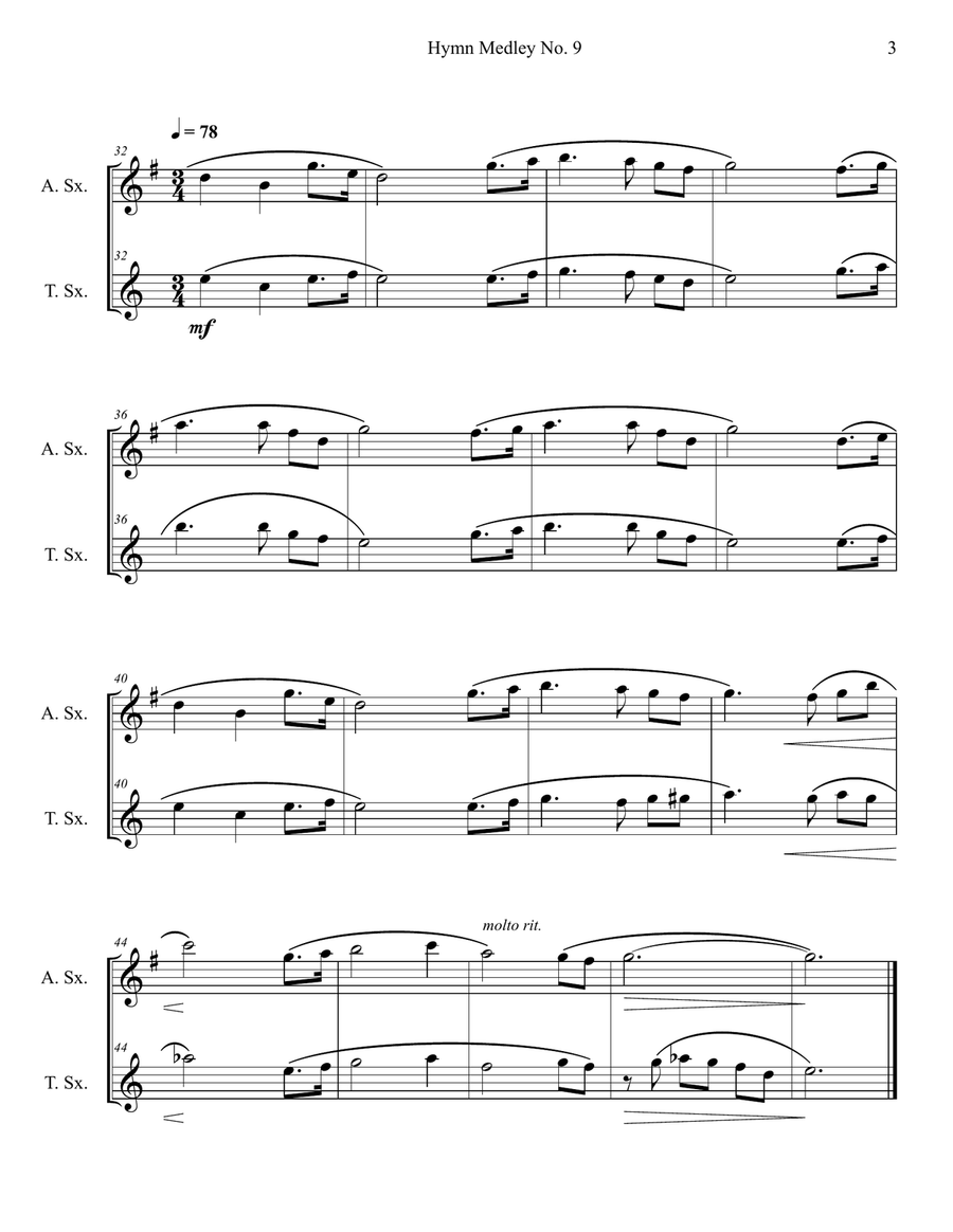 Hymn Medley No. 9 (Alto and Tenor Sax Duet) Woodwind Duet scores gallery preview page 3