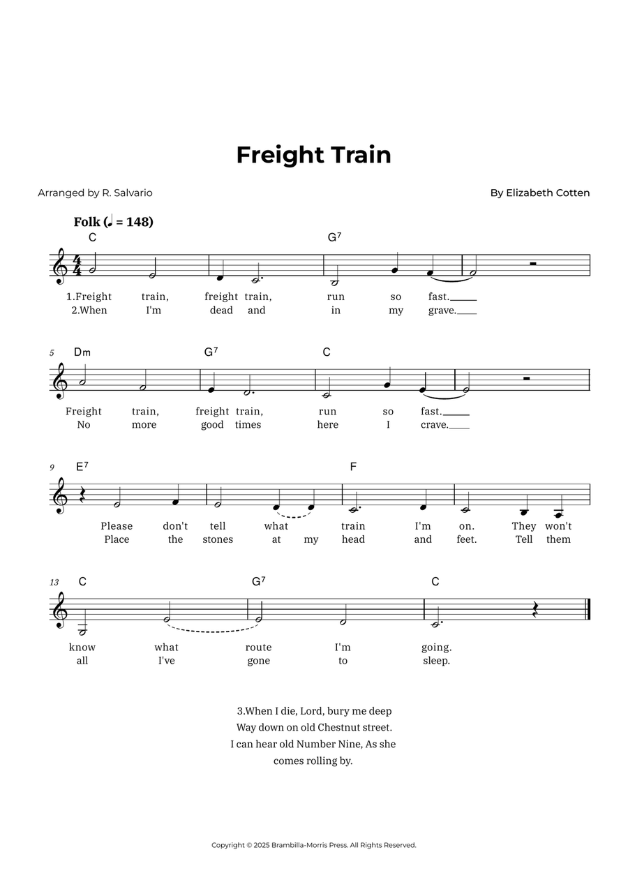 Freight Train (Key of C Major) Piano scores gallery preview page 1