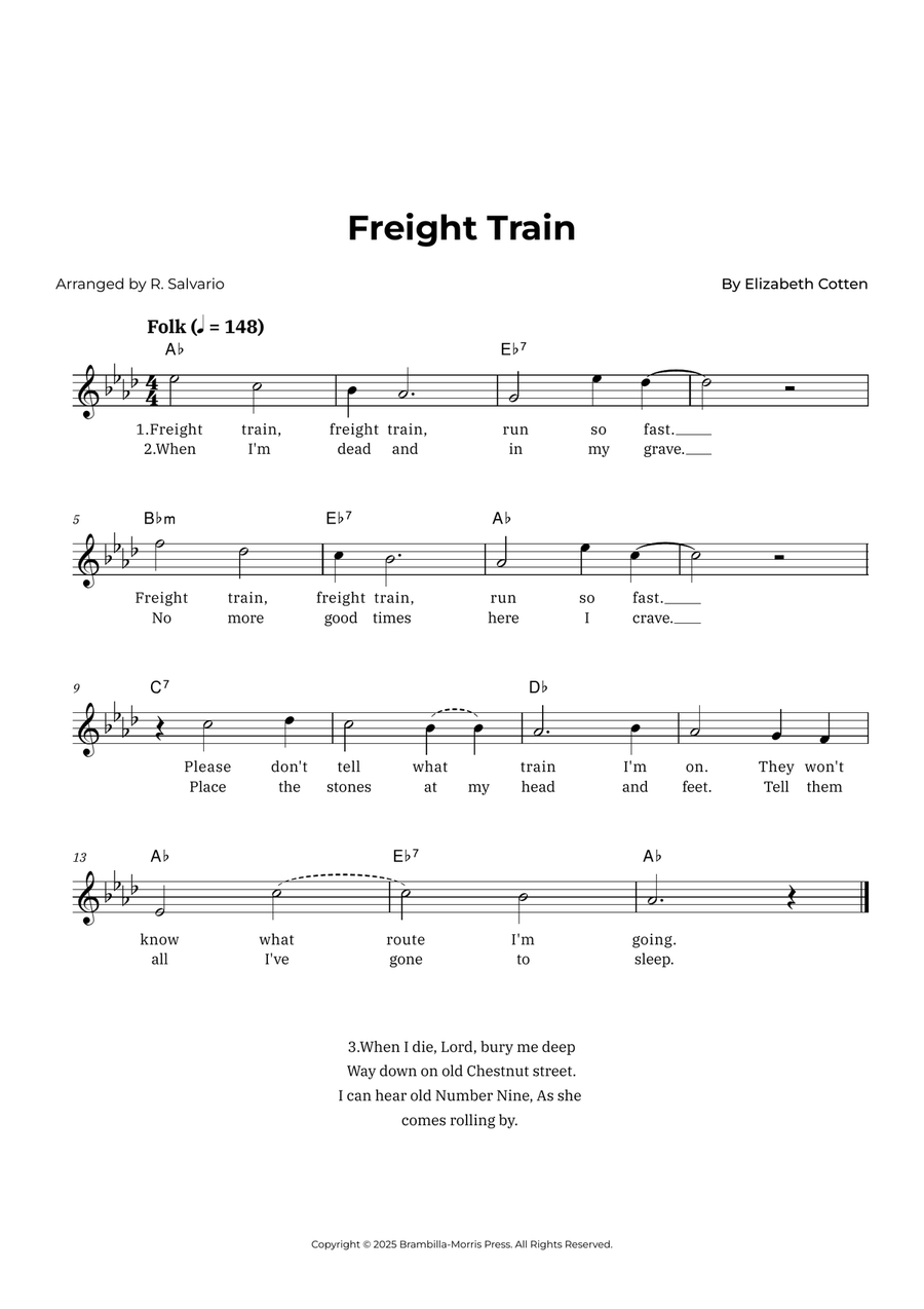Freight Train (Key of A-Flat Major) Piano scores gallery preview page 1