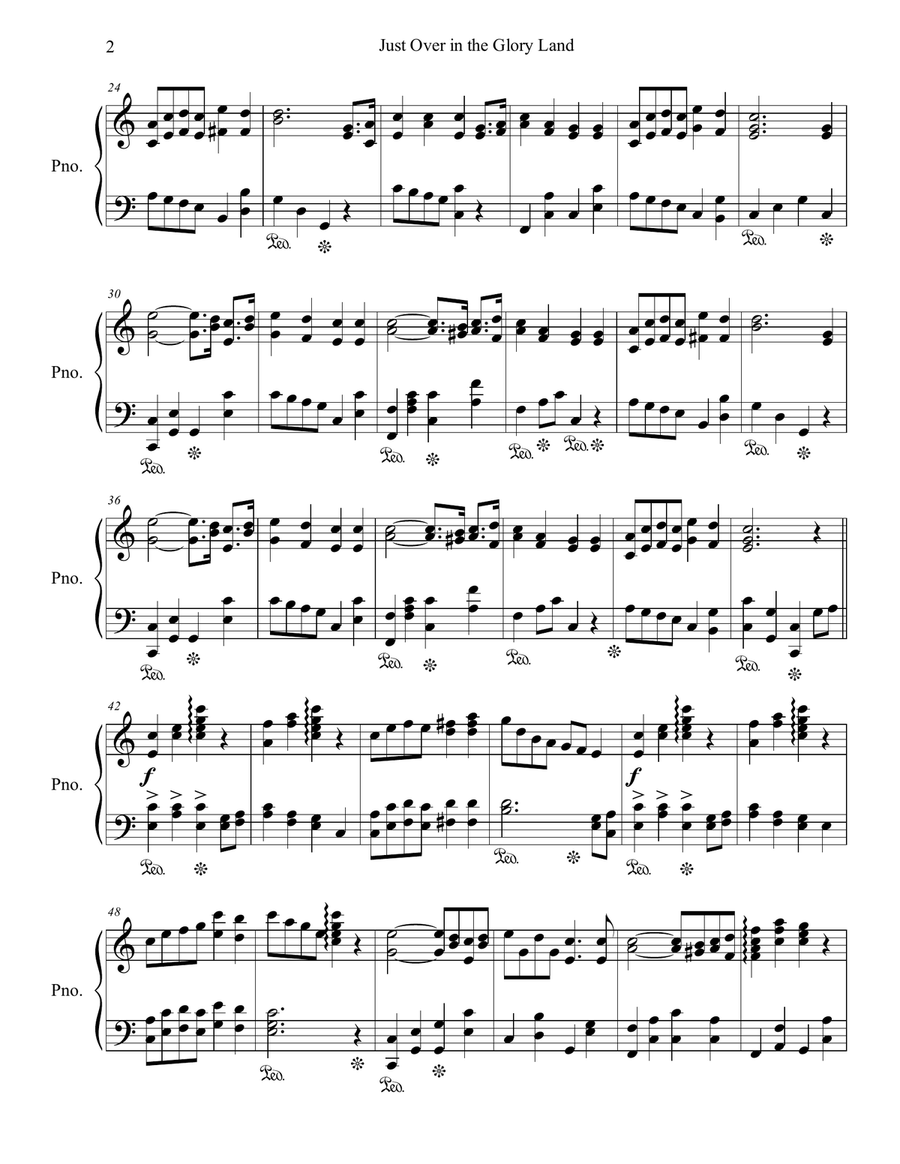 Just Over in the Glory Land Piano Solo scores gallery preview page 3