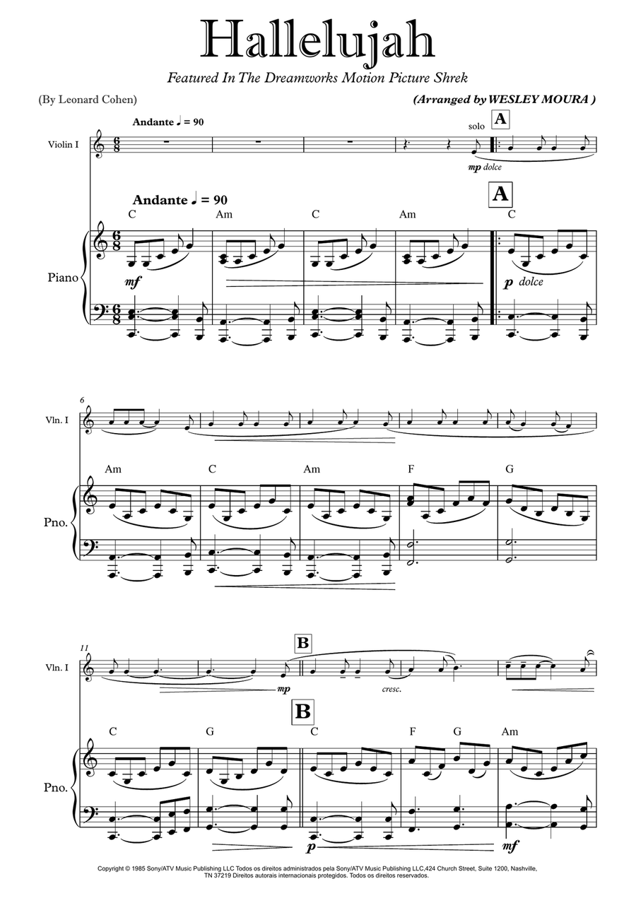 Hallelujah Violin Solo scores gallery preview page 2