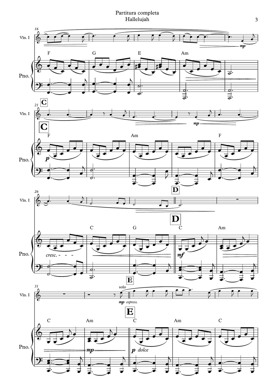 Hallelujah Violin Solo scores gallery preview page 3