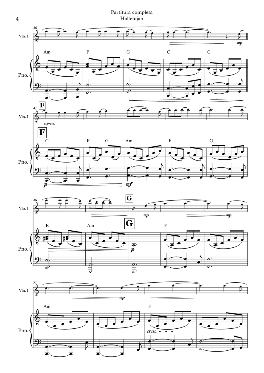 Hallelujah Violin Solo scores gallery preview page 4