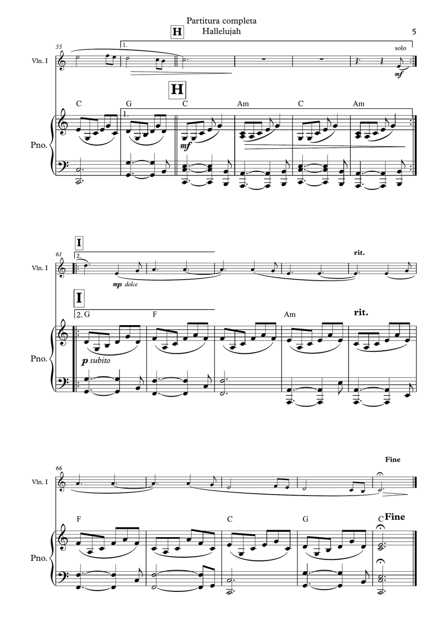 Hallelujah Violin Solo scores gallery preview page 5