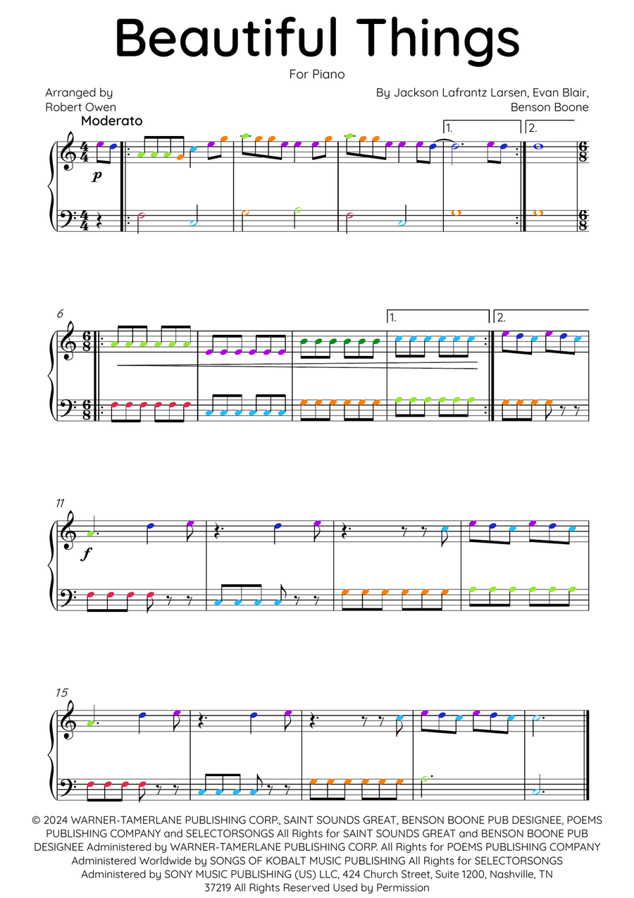 Beautiful Things Beautiful Things Easy Piano scores gallery preview page 1