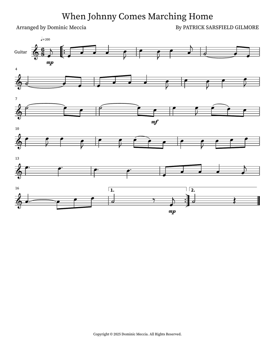 When Johnny Comes Marching Home Guitar Solo scores gallery preview page 1