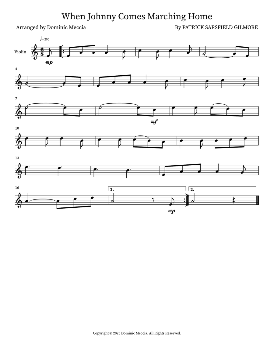 When Johnny Comes Marching Home Violin Solo scores gallery preview page 1