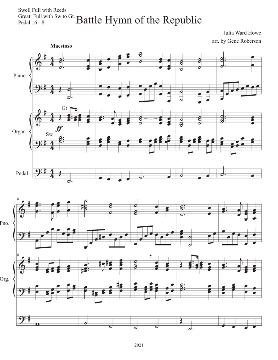Battle Hymn of the Republic Piano Organ Duet advanced Piano scores gallery preview page 2