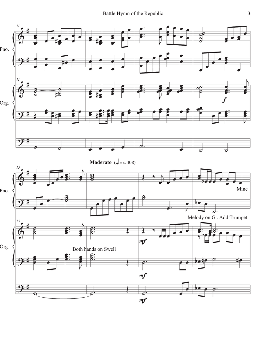 Battle Hymn of the Republic Piano Organ Duet advanced Piano scores gallery preview page 3