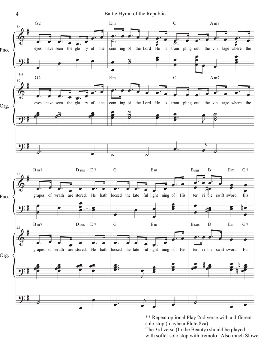 Battle Hymn of the Republic Piano Organ Duet advanced Piano scores gallery preview page 4