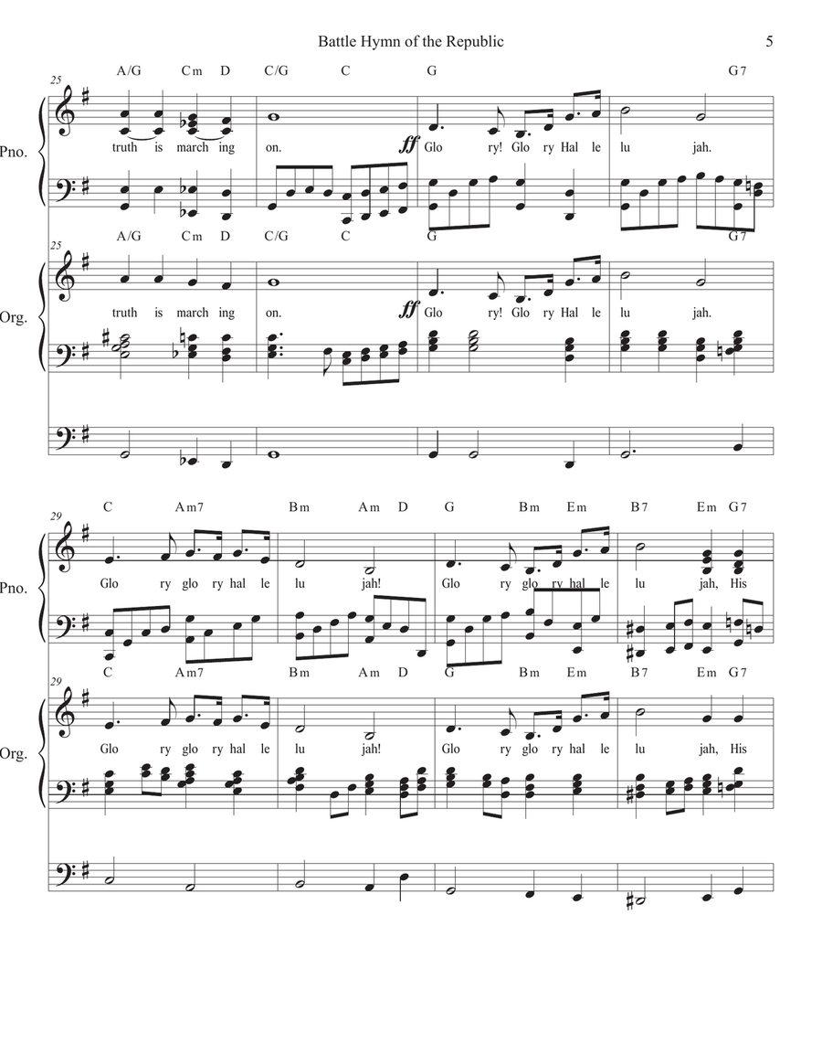 Battle Hymn of the Republic Piano Organ Duet advanced Piano scores gallery preview page 5