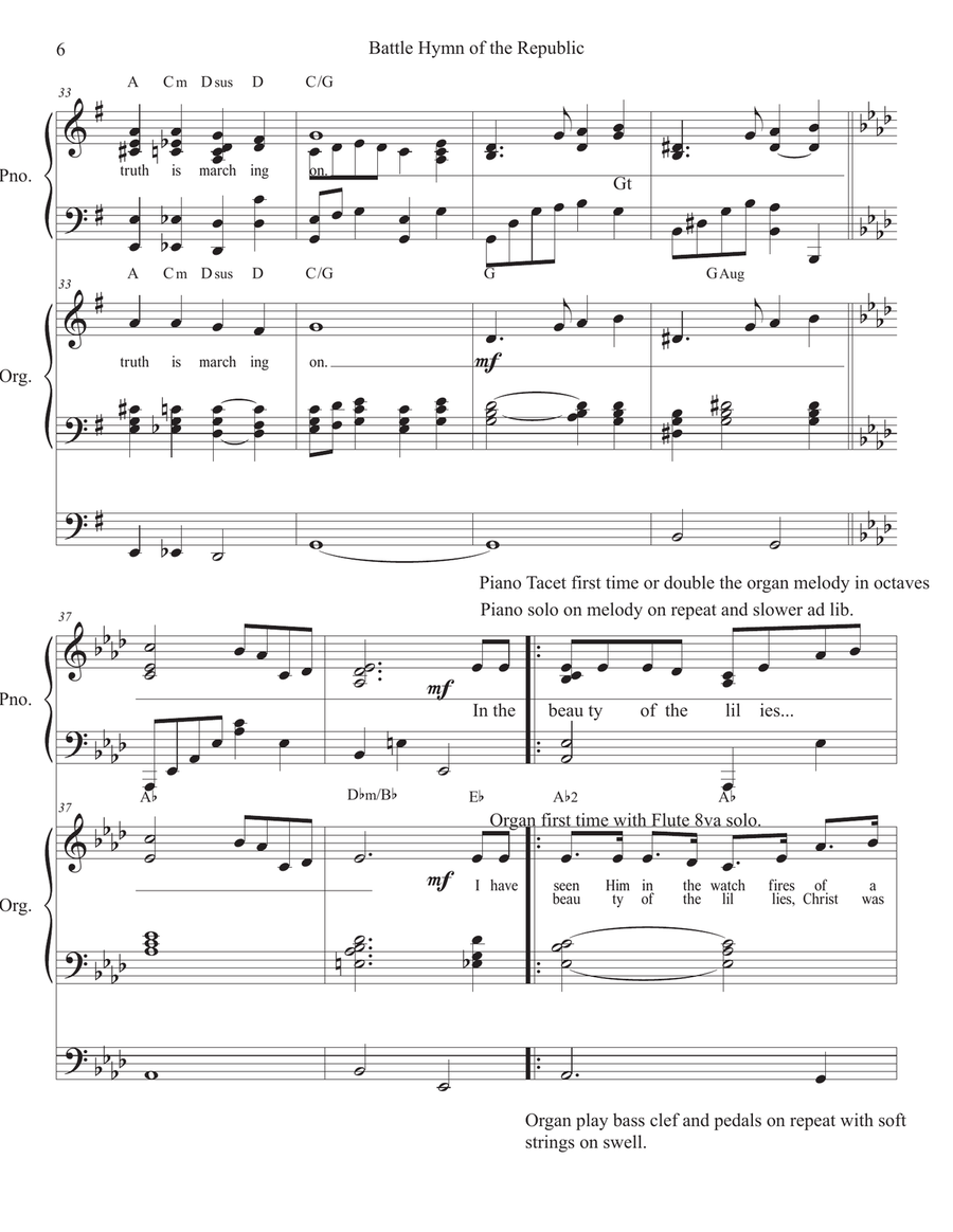 Battle Hymn of the Republic Piano Organ Duet advanced Piano scores gallery preview page 6