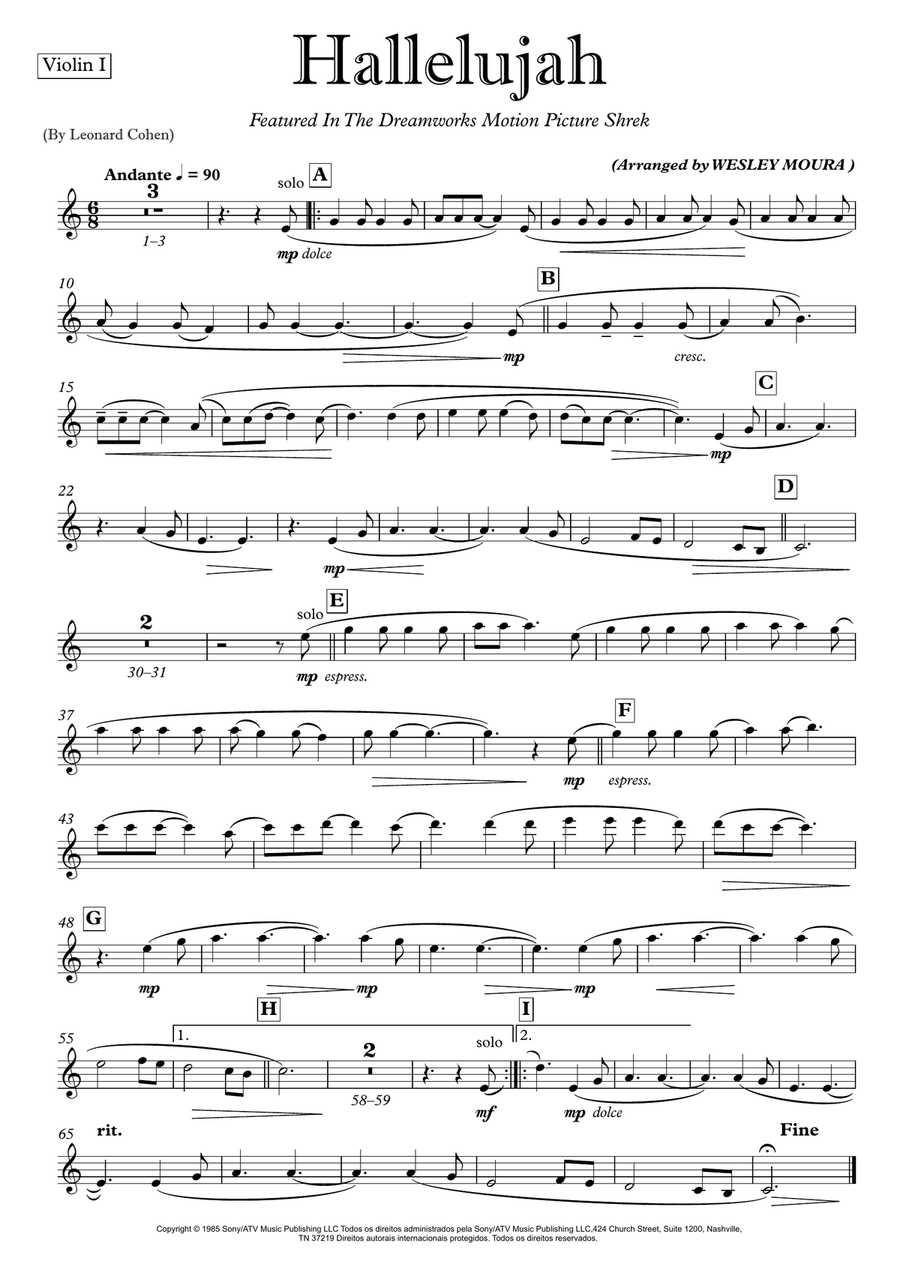 Hallelujah Violin Solo scores gallery preview page 1