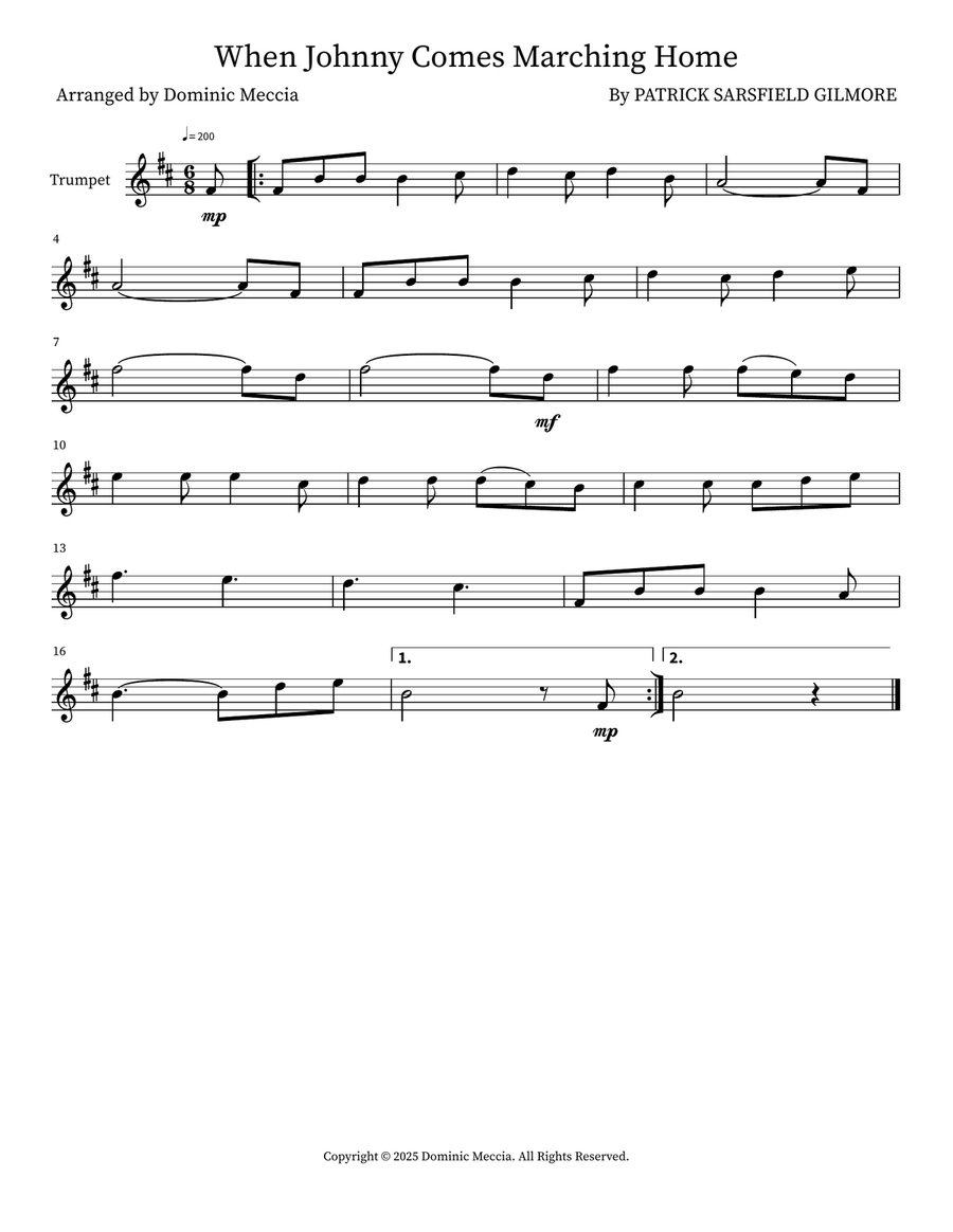 When Johnny Comes Marching Home Trumpet Solo scores gallery preview page 1