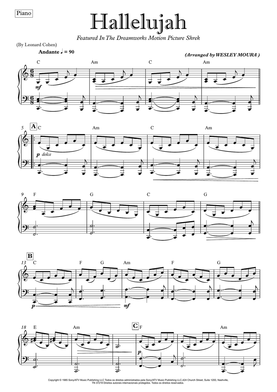 Hallelujah Piano, Vocal scores gallery preview page 1