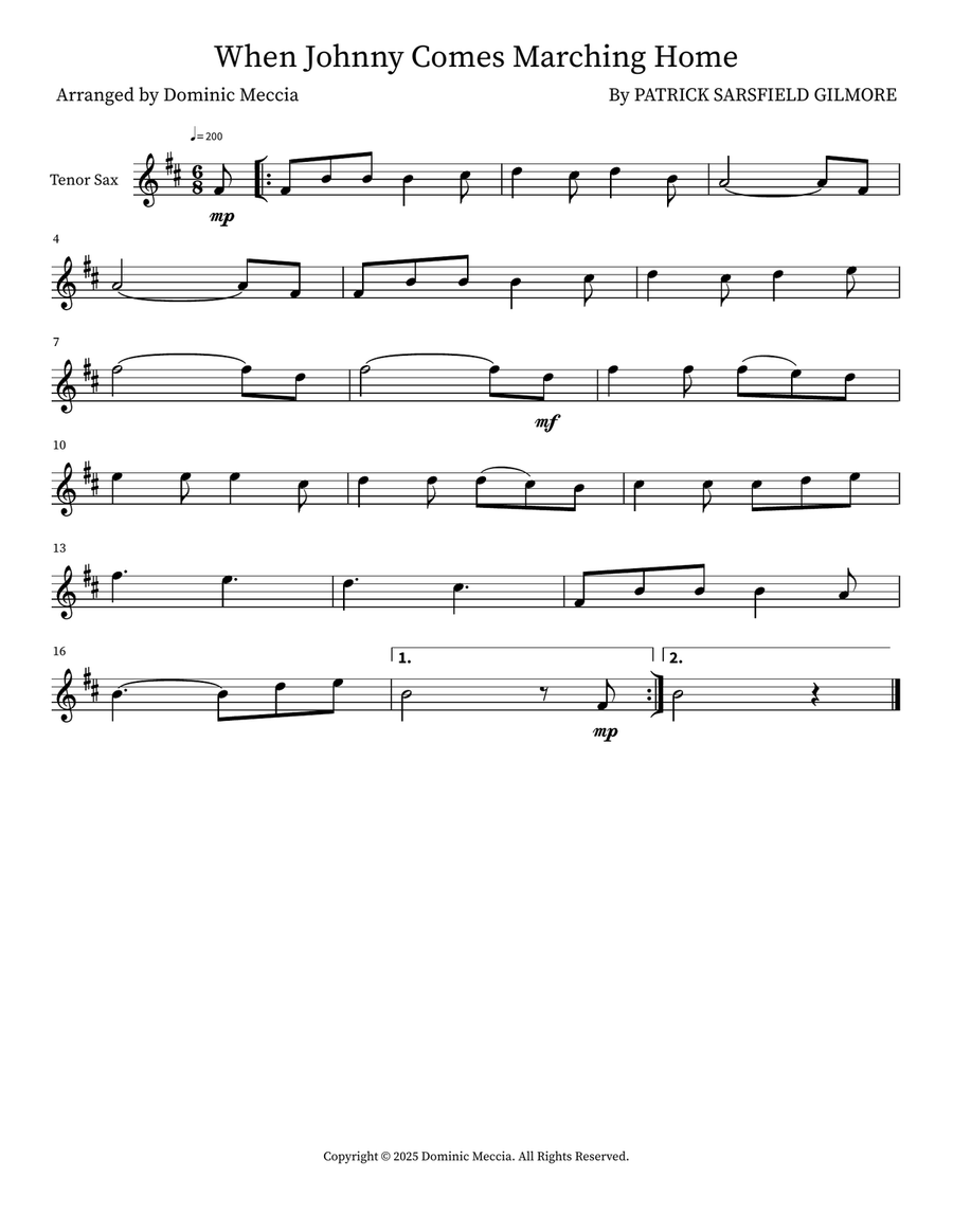When Johnny Comes Marching Home Tenor Saxophone scores gallery preview page 1