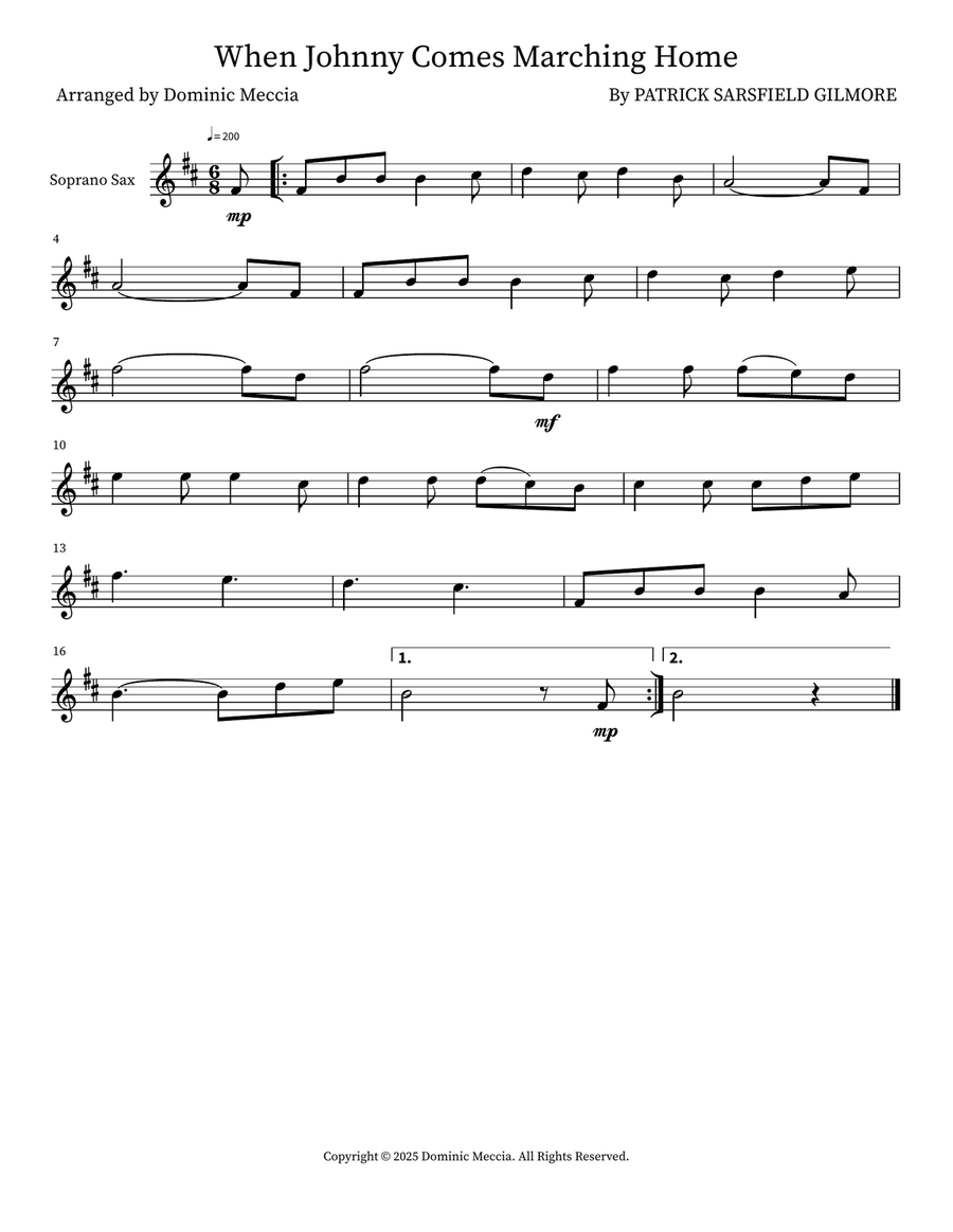 When Johnny Comes Marching Home Soprano Saxophone scores gallery preview page 1